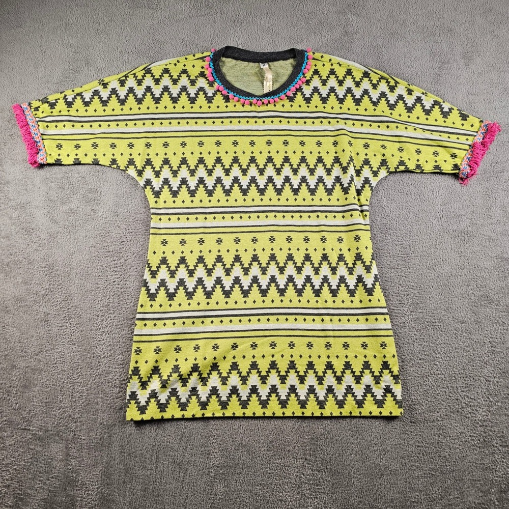 Anthropologie Uncle Frank Yellow Southwestern Pom Pom Fringe Dress M‎